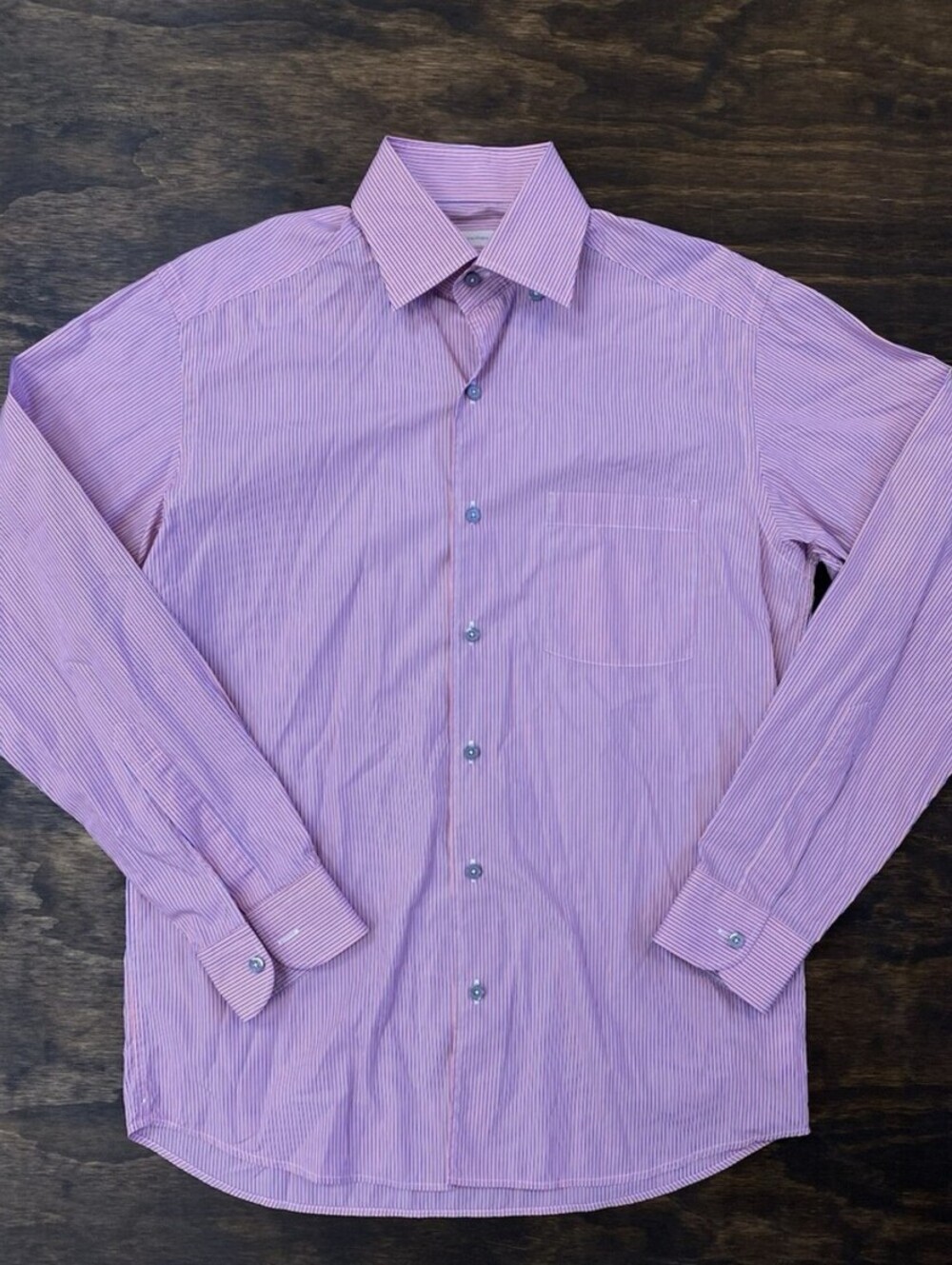 Ermenegildo Zegna Salmon & Striped Button Under Collar M